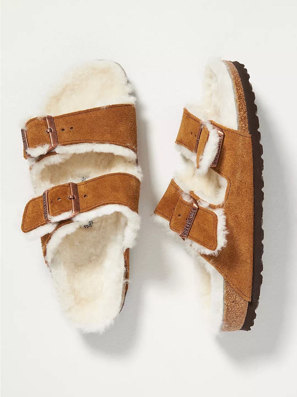 Birkenstock Arizona Shearling Sandals in Mink Suede
